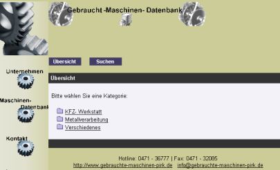 Gebrauchte Maschinen Pirk mit MYSQL Datenbank